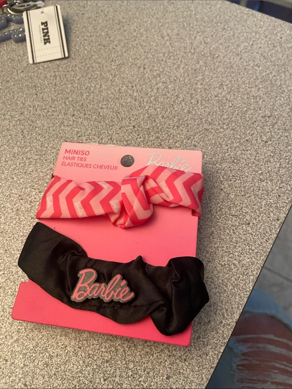 x Barbie Kids Hair Tie Set - Pink Chevron & Black Logo